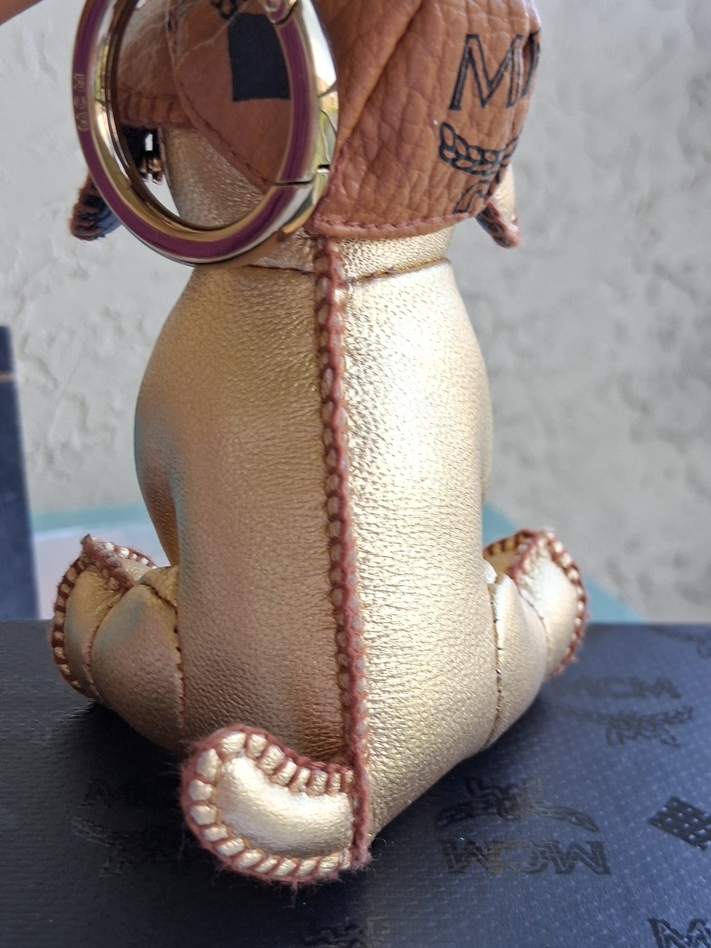 MCM Gold Leather Dog Key Charm with Sunglasses - Picture 7 of 11